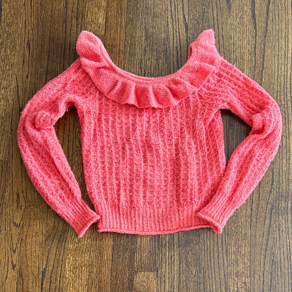 Women's Anthropologie Ruffled coral Sweater XXS petite